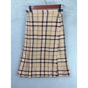 Clan Laird Pleated Wrap Kilt Skirt Womens 12 Beige Plaid Wool Scotland Vintage